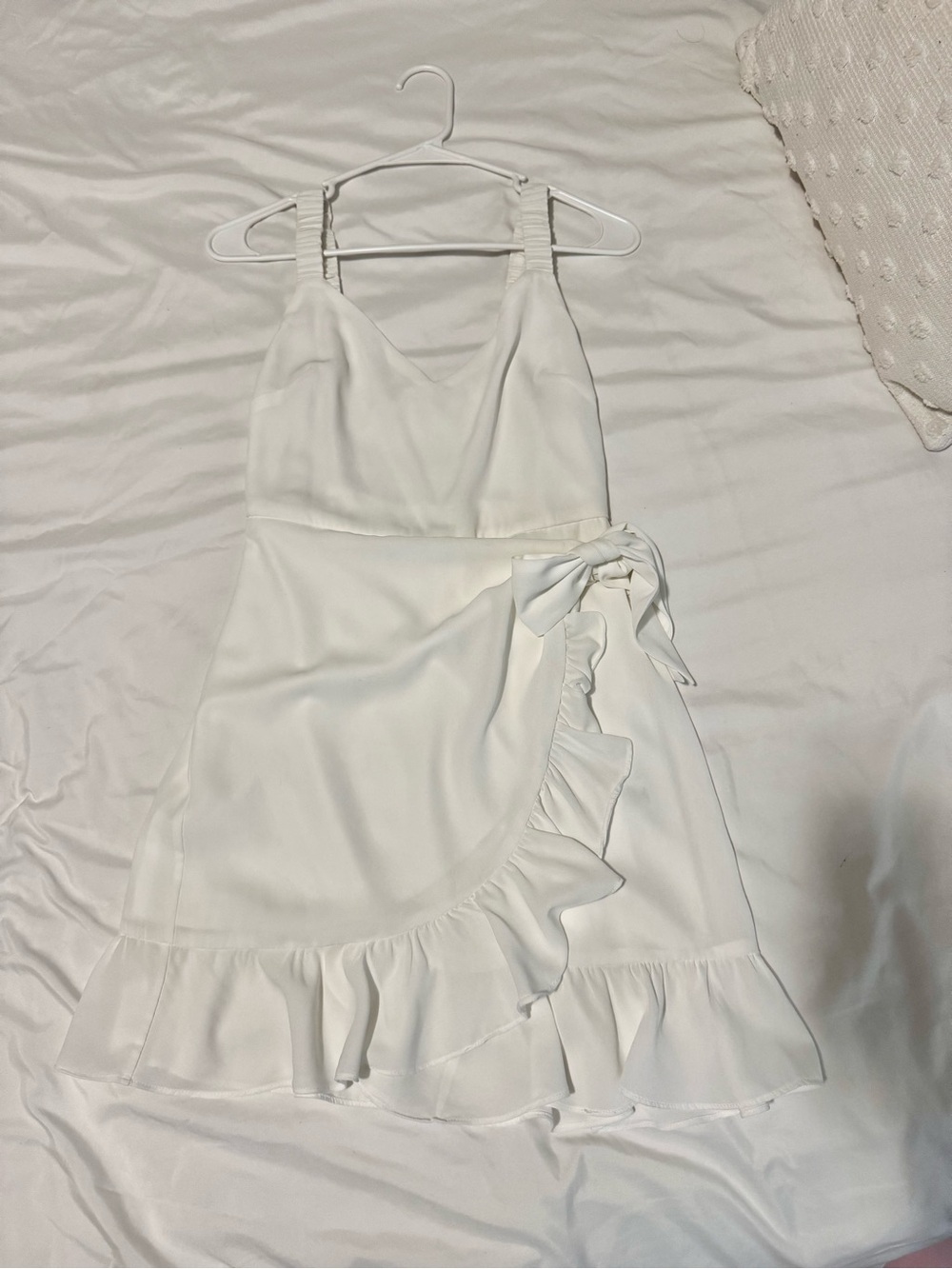Altar'd State White Ruffle Wrap Mini Dress